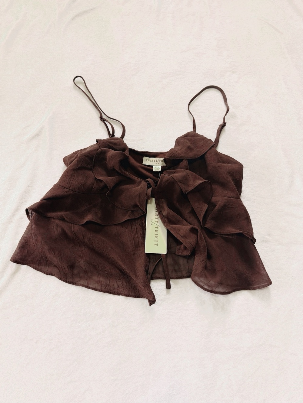 Ruffle Tie-Front Cami Top in Chocolate Brown